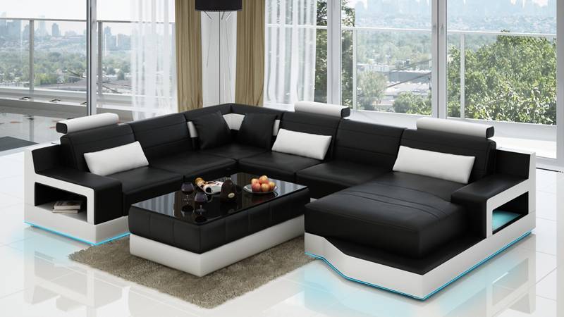 Design Leder Wohnlandschaft Eck Sofa Moderne Garnitur Couch Ecke Schwarz USB Neu von JV Möbel