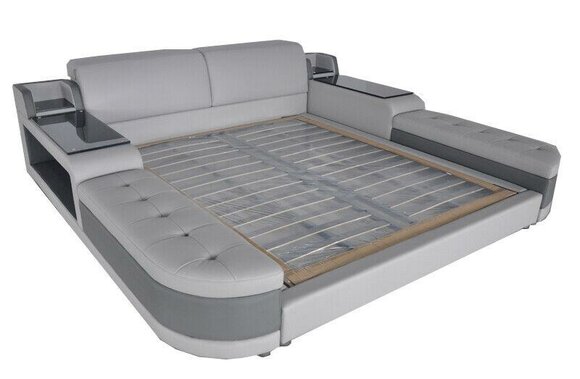 Design Luxus Bett+USB Polster Hotel Moderne Betten Leder 140/160/180/200 LB8820 von JV Möbel