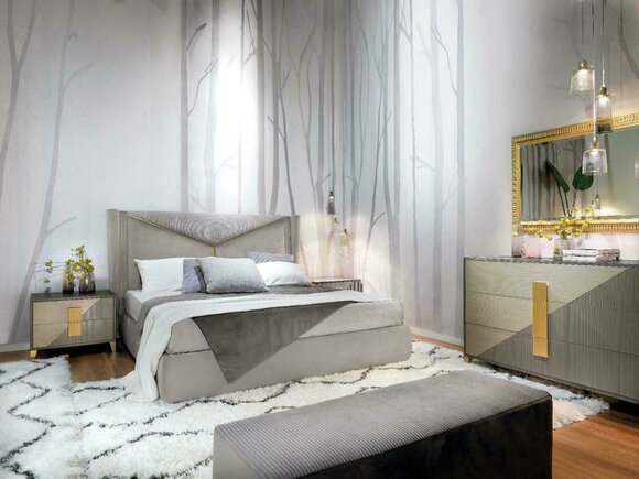Design Luxus Schlafzimmer Set Bett 2x Nachttische Kommode Garnitur von JV Möbel