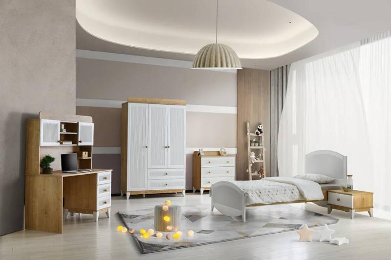 Design Mädchen Jugendzimmer Set Bett Nachttisch Kleiderschrank Schlafzimmer 5tlg von JV Möbel