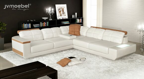 Design Modern Sofa L-Form XXL Couch Ecksofa Leder Wohnlandschaft von JV Möbel