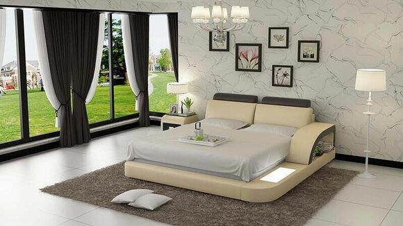 Design Polster Doppel Bett Moderne Betten Schlafzimmer mit USB & Regal 160x200cm von JV Möbel