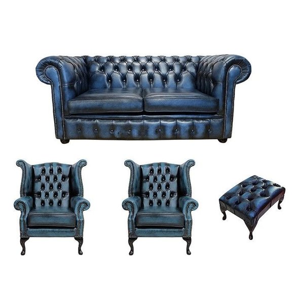 Design Polster Sitzgarnitur Chesterfield Sofa Couch Ohrensessel Hocker von JV Möbel