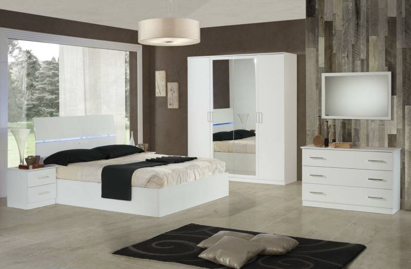 Design Schlafzimmer 6 tlg. Komplettes Set Bett Nachttisch Kommode Spiegel von JV Möbel