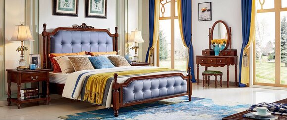 Design Schlafzimmer Komplett Set Bett Nachttische Schminktisch 5 tlg Holz Hocker Design Schlafzimmer Komplett Set Bett Nachttische Schminktisch 5 tlg Holz Hocker von JV Möbel