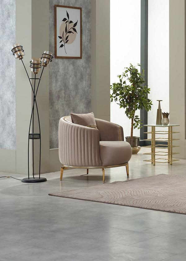 Design Sessel Einsitzer Wohnzimmer Polstersessel Stoff Beige Möbel von JV Möbel