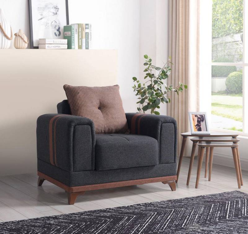 Design Sitzer Luxus Sessel Relax Textil mit Edelstahl Sessel Relaxsessel Modern von JV Möbel
