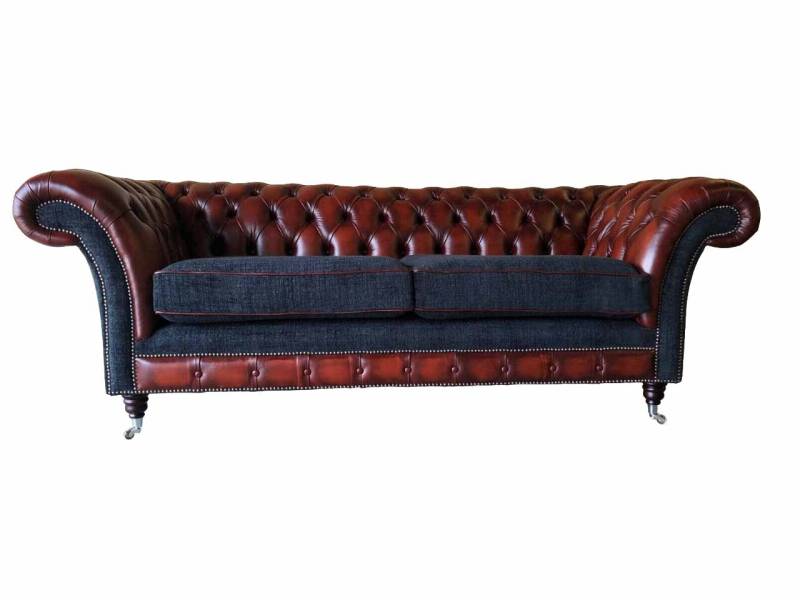 Design Sofa 3 Sitzer Braun Chesterfield Couch Leder Polster Textil von JV Möbel