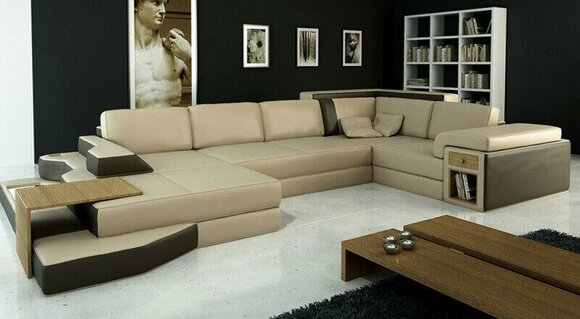 Design Sofa U Form Leder Wohnlandschaft Couch Polster Sitz Ecksofa von JV Möbel