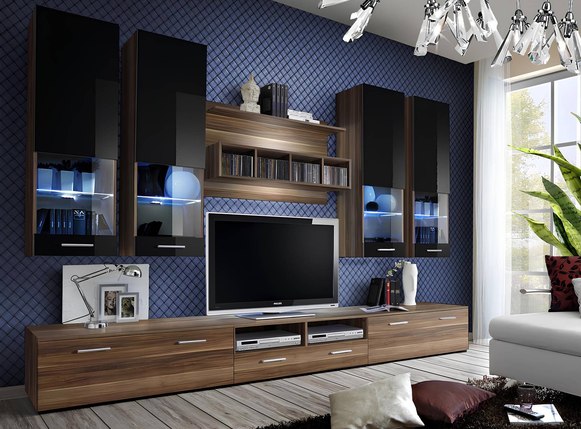 Design Wohnwand TV Ständer 4x Wandschrank Lowboard Wandregal Luxus Möbel von JV Möbel