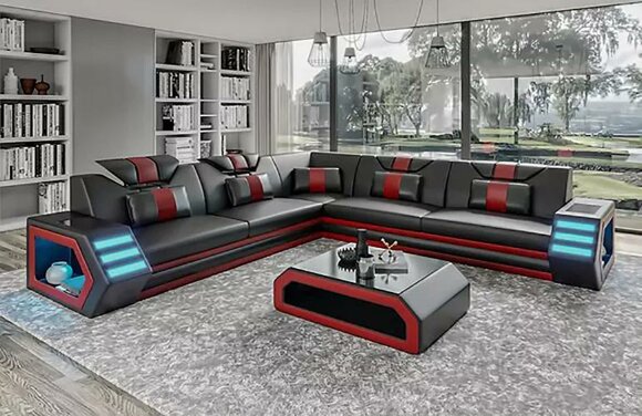 Design Wohnzimmer Eckcouch Ecksofa Möbel Lederpolster Couch Sofa von JV Möbel