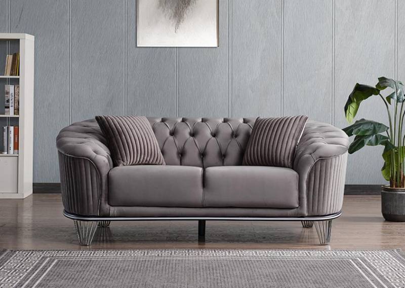 Design Wohnzimmer Luxus Modern Sofa 2 Sitzer Sofa Textil Hochwertig Grau Möbel von JV Möbel
