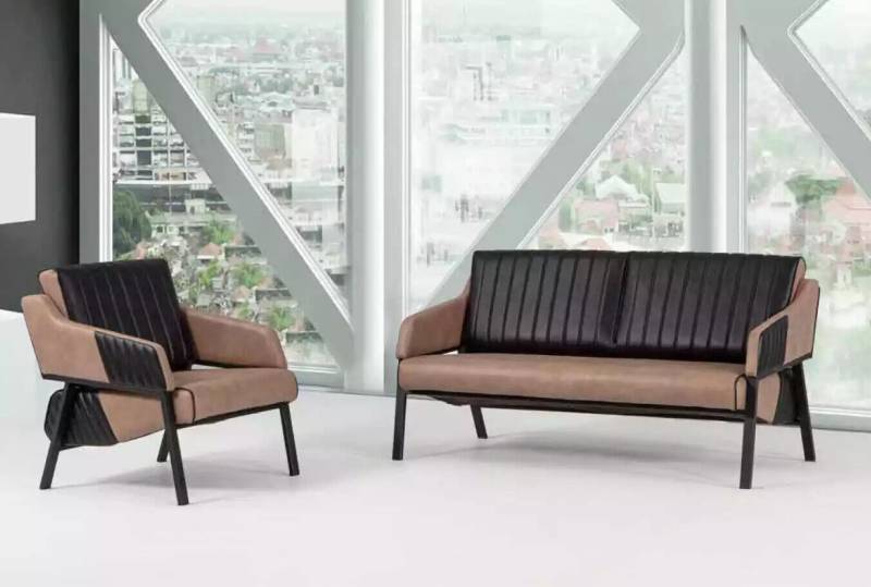 Designer Beige Sofagarnitur Zweisitzer Sessel Couch Garnitur Polster 2+1 von JV Möbel