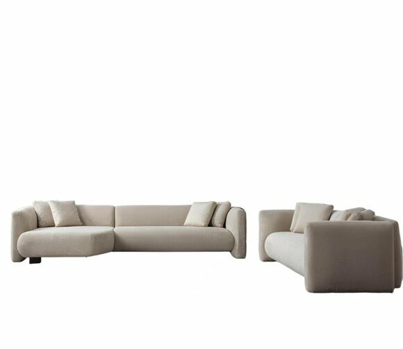 Designer Beiges Wohnzimmer Set Polster Eckcouch Designer 3-Sitzer 2tlg von JV Moebel