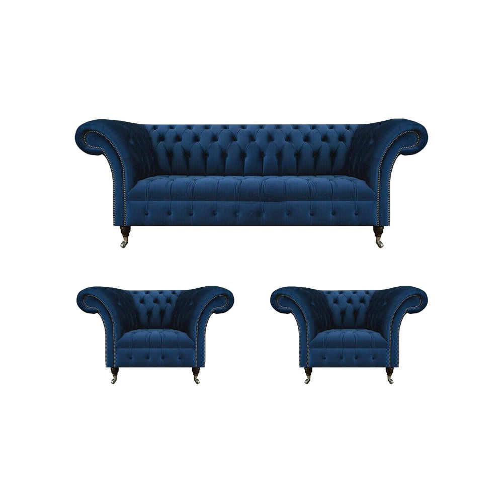 Designer Chesterfield Möbel Luxuriöse Polstercouch 2x Textil Sessel 3tlg Designer Chesterfield Möbel Luxuriöse Polstercouch 2x Textil Sessel 3tlg von JV Moebel