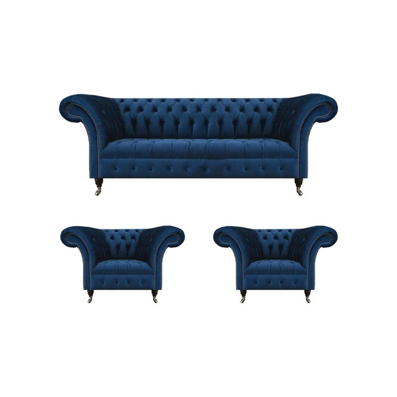 Designer Chesterfield Möbel Luxuriöse Polstercouch 2x Textil Sessel 3tlg Designer Chesterfield Möbel Luxuriöse Polstercouch 2x Textil Sessel 3tlg von JV Moebel