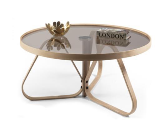 Designer Couchtisch Luxus Glastisch Kaffee Rund Wohnzimmer Holz Tisch von JV Moebel