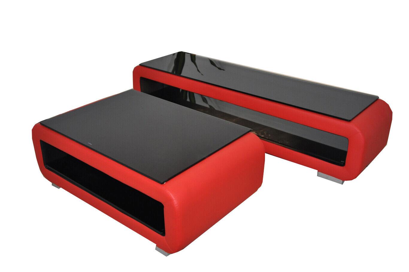 Designer Couchtisch Polster Leder Glas Moderner Tisch CT9010 + RTV TS1010 +USB von JV Möbel