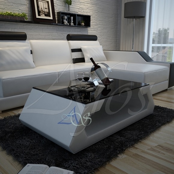 Designer Couchtisch Polster Tisch Leder Glas Moderner Tisch (Hamburg) von JV Möbel