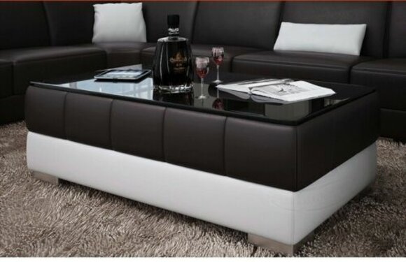 Designer Couchtisch Polster Tisch Leder Glas Moderner Tisch Glastische von JV Möbel