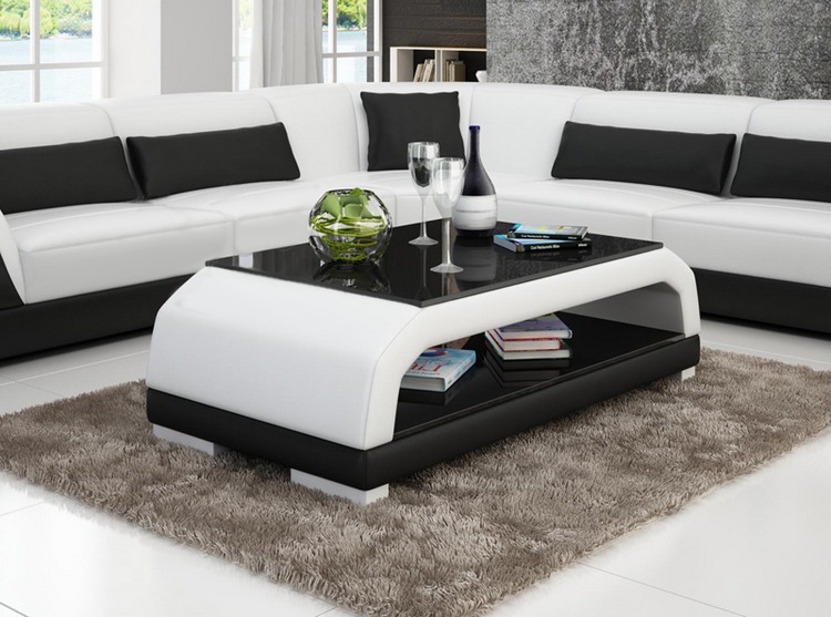 Designer Couchtisch Polster Tisch Leder Glas Moderner Tische 6108 von JV Möbel
