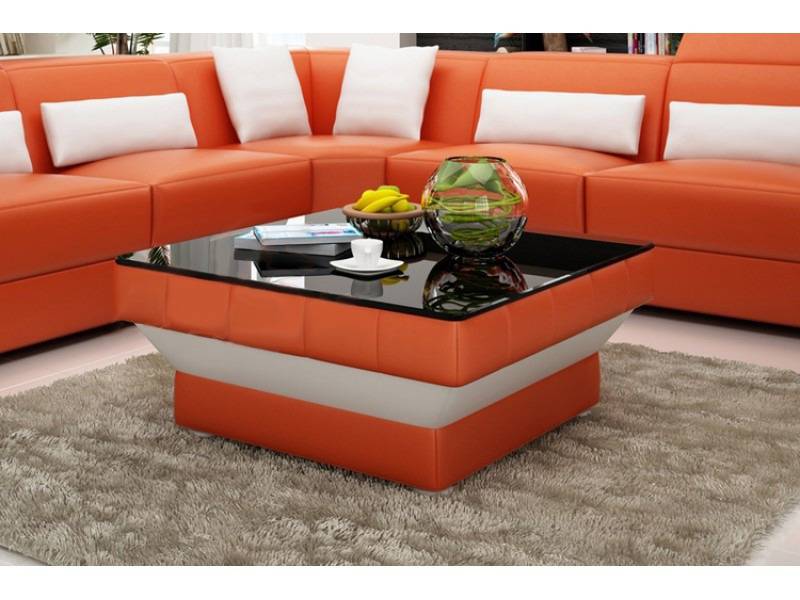 Designer Couchtisch Polster Tisch Leder Glas Moderner Tische #8009 von JV Möbel