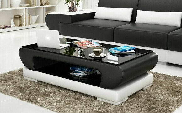 Designer Couchtisch Polster Tisch Leder Glas Moderner Tische Glastische von JV Möbel