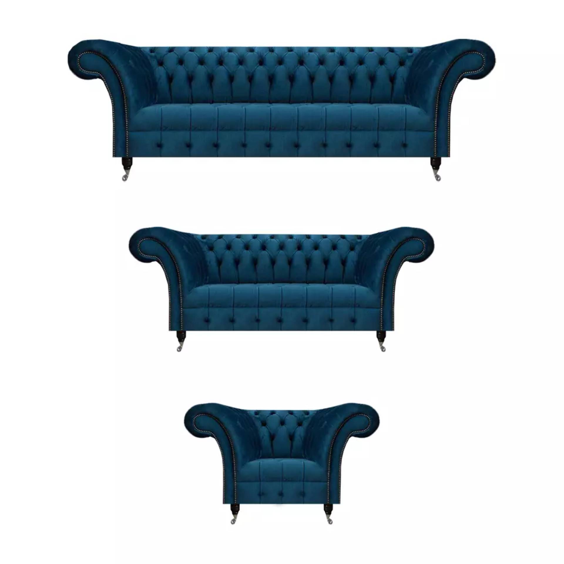 Designer Dunkelblaue Chesterfield Couchen Edler Sessel Polstermöbel 3tlg Designer Dunkelblaue Chesterfield Couchen Edler Sessel Polstermöbel 3tlg von JV Moebel