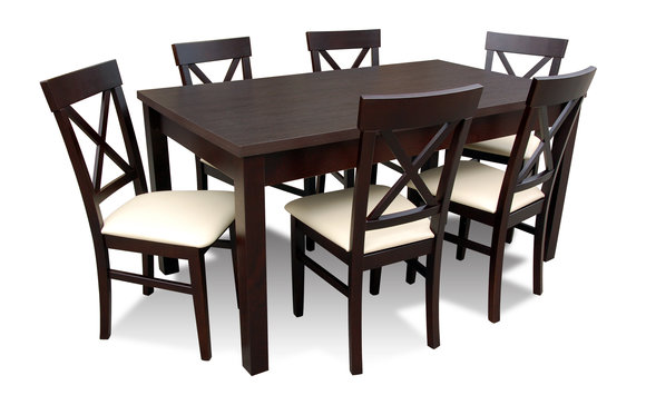 Designer Esstisch Esszimmer + 6 Stühlen Gruppe Stuhl Tische Holz Tisch von JV Möbel