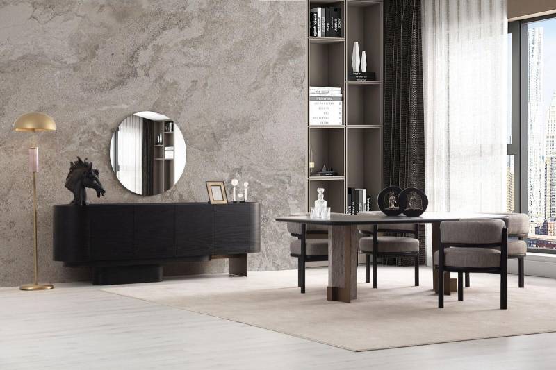 Designer Esszimmer Garnitur Esstisch 6x Stühle Anrichte Spiegel 9tlg von JV Moebel