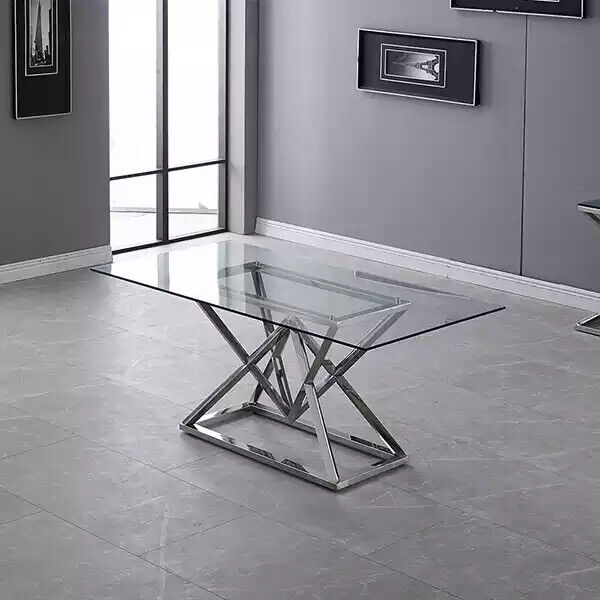 Designer Esszimmer Moderner Glastisch Edelstahltische Edelstahlgestell Designer Esszimmer Moderner Glastisch Edelstahltische Edelstahlgestell von JV Möbel