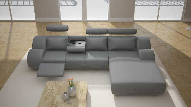 Designer Garnitur Wohnlandschaft Eckcouch Sofa USB Polster Ledersofa Sofas Grau von JV Möbel