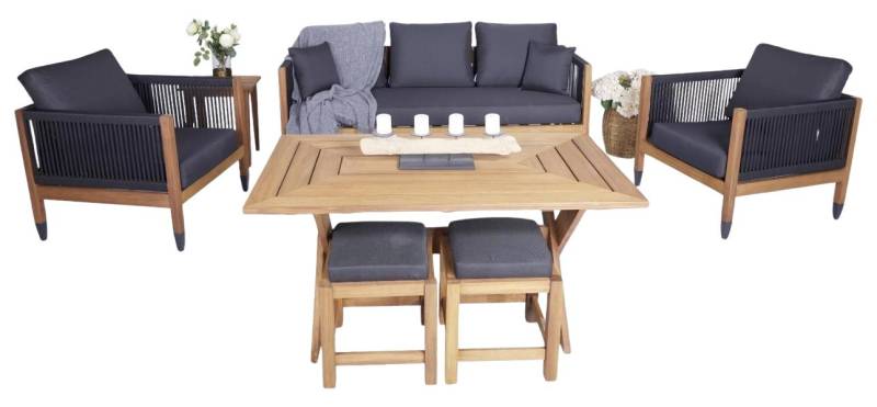 Designer Garten Set 3+1+1 Sitzer Stilvoller Terrassenmöbel Esstisch 2x Hocker Designer Garten Set 3+1+1 Sitzer Stilvoller Terrassenmöbel Esstisch 2x Hocker von JV Möbel