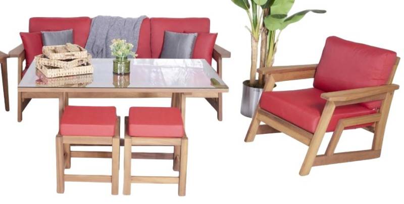 Designer Gartenmöbel Set 5tlg Sofagarnitur Esstisch Holz Möbel 2x Hocker Designer Gartenmöbel Set 5tlg Sofagarnitur Esstisch Holz Möbel 2x Hocker von JV Möbel