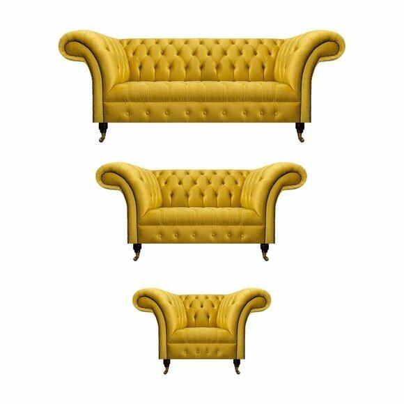 Designer Gelbe Chesterfield Sofas Moderne Wohnzimmer Sitz Couchen 3tlg von JV Moebel