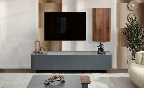 Designer Grauer Sideboard Luxuriöser Wohnzimmer TV-Ständer Lowboard von JV Moebel