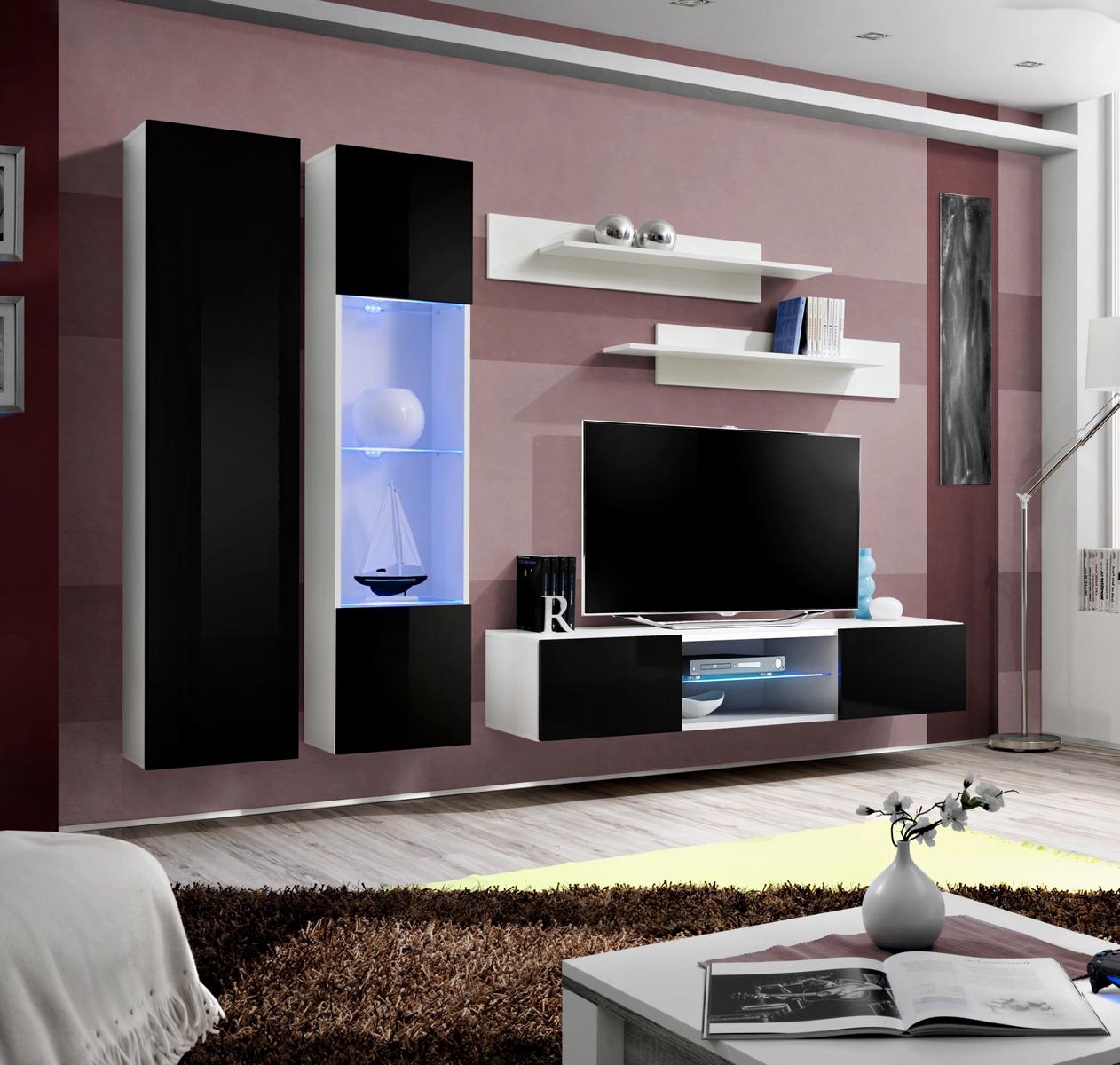 Designer Komplett Wohnwand Hänge Vitrine TV-Ständer Luxus Wand Regale Hochglanz Designer Komplett Wohnwand Hänge Vitrine TV-Ständer Luxus Wand Regale Hochglanz von JV Möbel