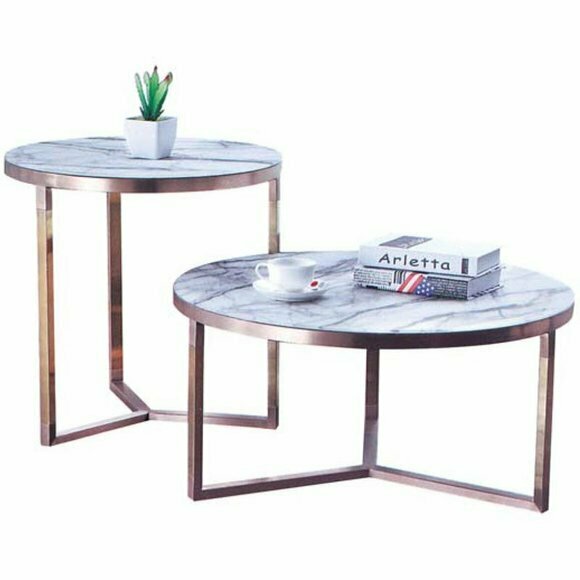 Designer Metall Couch Glas Tisch + Beistell Tische Sofa Neu 2 tlg. Set von JV Möbel