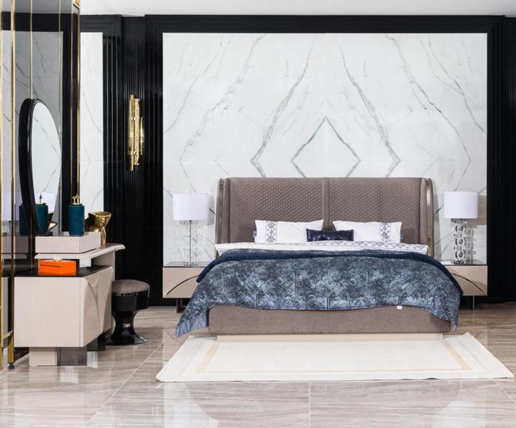 Designer Schlafzimmer Set Bett 2x Nachttische Hochwertig Modern Schminktisch von JV Möbel