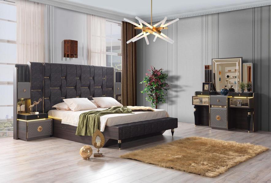 Designer Schlafzimmer Set Braun Bett 2x Nachttische Kommode Hochwertig Möbel von JV Möbel