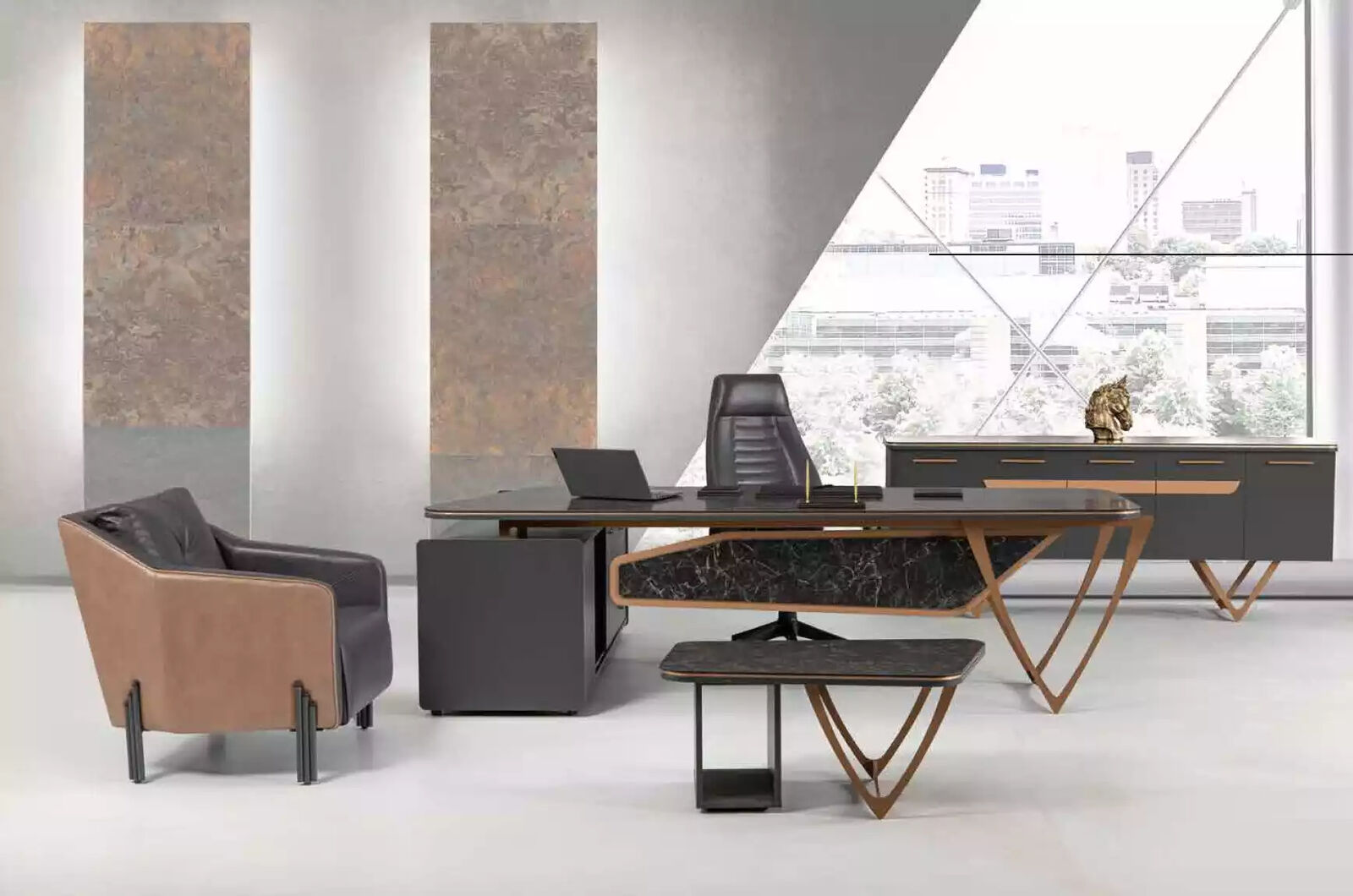Designer Schreibtisch Büro Einrichtung Luxus Klasse Eckschreibtisch 3tlg von JV Möbel