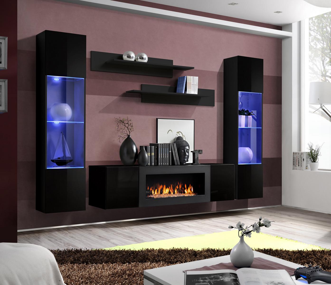 Designer Schwarz Wohnwand Holzmöbel Hänge Vitrine Luxus Sideboard Wand Regale Designer Schwarz Wohnwand Holzmöbel Hänge Vitrine Luxus Sideboard Wand Regale von JV Möbel