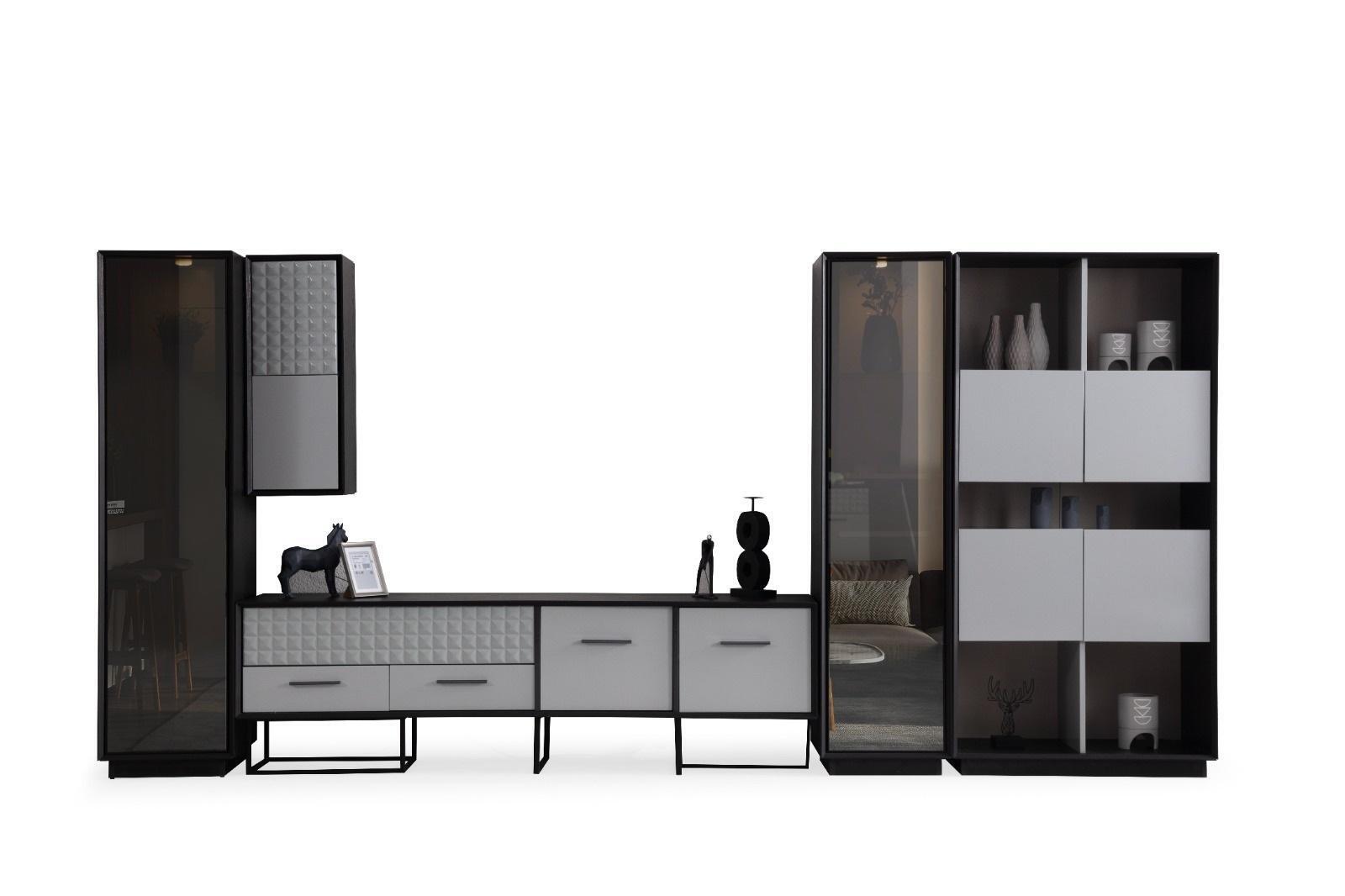 Designer Schwarze Wohnwand Holzschränke Wohnzimmer Luxuriöse Vitrinen Designer Schwarze Wohnwand Holzschränke Wohnzimmer Luxuriöse Vitrinen von JV Möbel