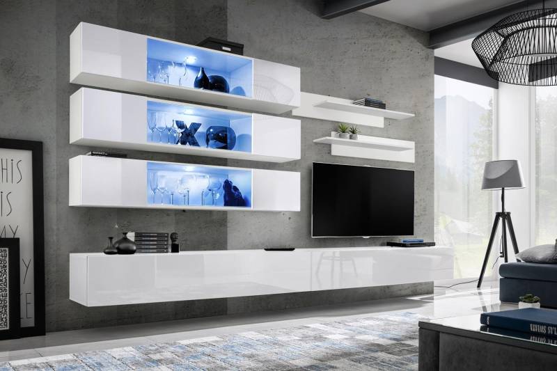 Designer Set 7tlg. Wohnwand Luxus Wandschrank Wohnzimmer Holzmöbel Einrichtung von JV Möbel