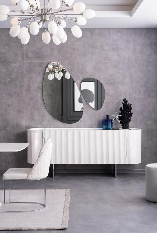Designer Set Sideboard mit 2x Spiegele Highboard Schrank Verspiegelt Weiß von JV Möbel