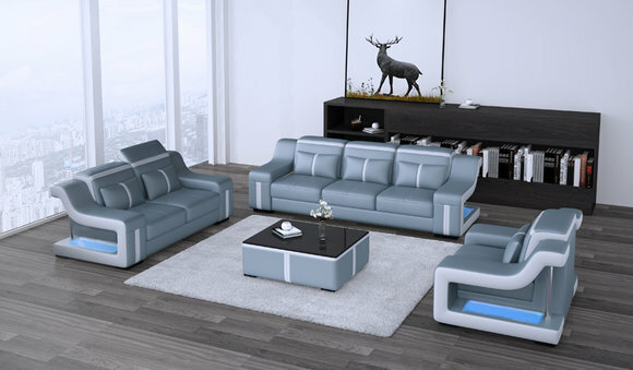 Designer Sofa Couch 3+2 Sitz Polster Leder Couchen Big Sofas Beleuchtet von JV Möbel