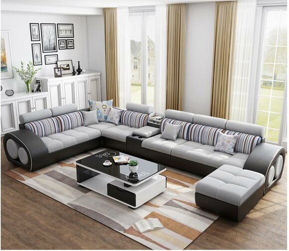Designer Sofa Couch Ecksofa mit Hocker Polster Garnitur Wohnlandschaft L-Form Designer Sofa Couch Ecksofa mit Hocker Polster Garnitur Wohnlandschaft L-Form von JV Möbel