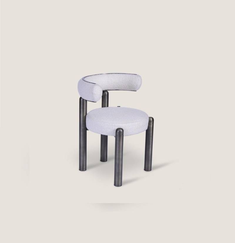 Designer Weißer Stuhl Esszimmer Stühle Polster Textil Einsitzer Metalfüße von JV Möbel