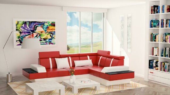 Designer Wohnlandschaft Eckcouch Neu Couch Sofa Polster Ledersofa + USB Garnitur von JV Möbel