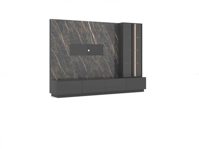 Designer Wohnwand 6tlg Luxus Holzmöbel Wohnzimmermöbel Grau Modern von JV Möbel